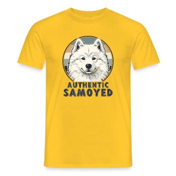 Authentique Samoyède Sourire Chien Rétro - T-shirt homme - jaune - Devant - AI Model Male 178 dark (178cm)