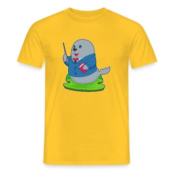 Seal Teacher Book School - Men's T-Shirt - yellow - Front - AI Model Male 178 dark (178cm)
