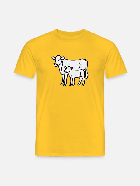 Kuh und Kalb – Minimalistische Linienkunst lineart - Männer T-Shirt - Gelb