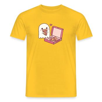 Cute Ghost Eating Pizza Funny - Men's T-Shirt - yellow - Front - AI Model Male 178 dark (178cm)