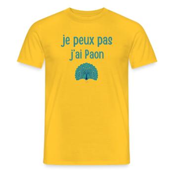Je peux pas j'ai Paon - Panache Peacock - T-shirt homme - jaune - Devant - AI Model Male 178 dark (178cm)