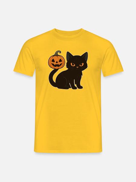 Black Cat with Halloween Pumpkin - Men's T-Shirt - yellow