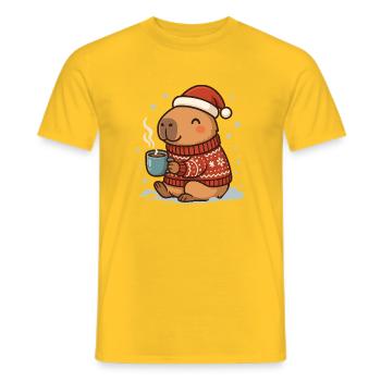 ✨ Capybara douillet avec cacao et chapeau de Père Noël - T-shirt homme - jaune - Devant - AI Model Male 178 dark (178cm)