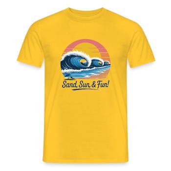 Plage rétro vague coucher de soleil - T-shirt homme - jaune - Devant - AI Model Male 178 dark (178cm)