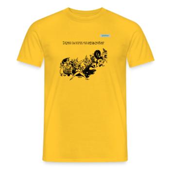 BACK ROW PARODY Design 001 - Männer T-Shirt - Gelb - Vorne - AI Model Male 178 dark (178cm)