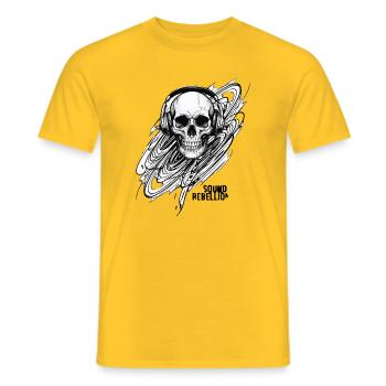 skull_headphones_upscaled_-1- - Männer T-Shirt - Gelb - Vorne - AI Model Male 178 dark (178cm)
