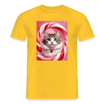 Christmas Cat in Candy Ring Design - Men's T-Shirt - yellow - Front - AI Model Male 178 dark (178cm)