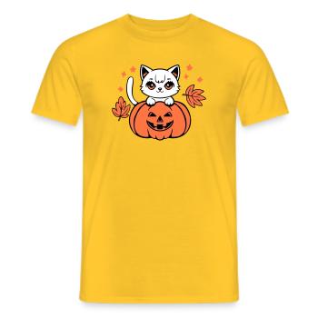Herbst Katze Weiß Kürbis Ahorn Blatt Süß Halloween - Männer T-Shirt - Gelb - Vorne - AI Model Male 178 dark (178cm)