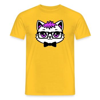 Chat Nerd Nerd Lunettes Noeud papillon Cheveux roses Geek - T-shirt homme - jaune - Devant - AI Model Male 178 dark (178cm)
