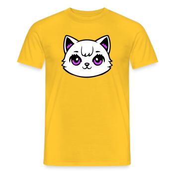 Cat Head Pink Eyes White Kitty Cute Kawaii Pink - Men's T-Shirt - yellow - Front - AI Model Male 178 dark (178cm)