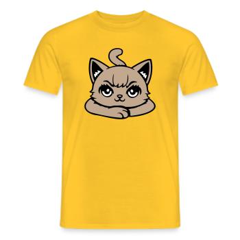Cat, Grim, Angry, Eye, Crossed, Paws, Naughty - Men's T-Shirt - yellow - Front - AI Model Male 178 dark (178cm)