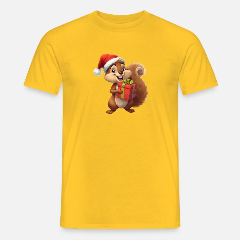 Weihnachts-Eichhörnchen mit Geschenk - Männer T-Shirt - Gelb
