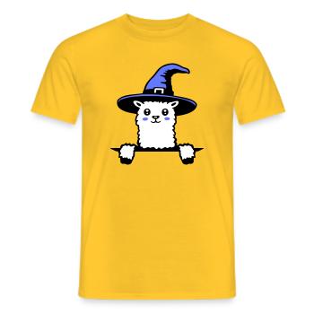 Llama Wizard Cute Look Magical Witch Hat Cute - Men's T-Shirt - yellow - Front - AI Model Male 178 dark (178cm)