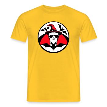 Llama Halloween Witch Hat Bat Cool Alpaca Cute - Men's T-Shirt - yellow - Front - AI Model Male 178 dark (178cm)