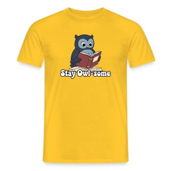Stay Owl-some Read - Men's T-Shirt - yellow - Front - AI Model Male 178 dark (178cm)