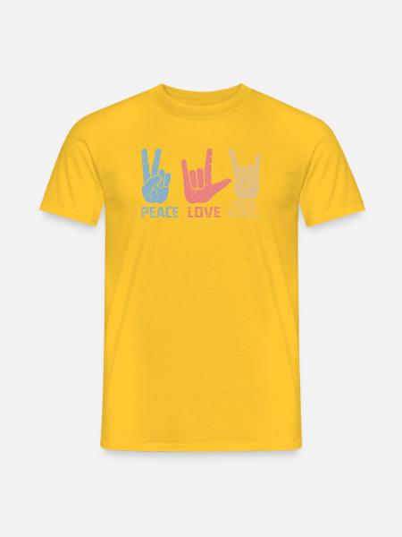 Peace Love Rock 'N Roll Music Guitar Rock Band - Männer T-Shirt - Gelb