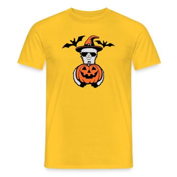 Lama Cool Halloween Kürbis Sonnenbrille Hexenhut - Männer T-Shirt - Gelb - Vorne - AI Model Male 178 dark (178cm)