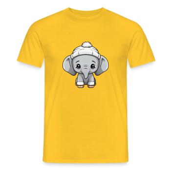 éléphant hiver animal bébé bande dessinée - T-shirt homme - jaune - Devant - AI Model Male 178 dark (178cm)