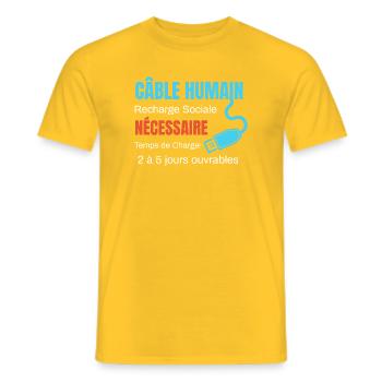 Human Cable Social Recharge humor - Men's T-Shirt - yellow - Front - AI Model Male 178 dark (178cm)