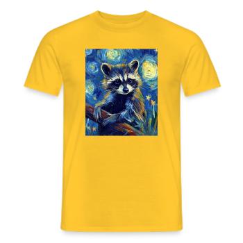 Waschbär Raccoon Van Gogh Style Starry Night - Men's T-Shirt - yellow - Front - AI Model Male 178 dark (178cm)