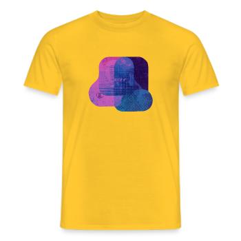 Abstract Tech Layers — Blue & Pink Digital Art - Men's T-Shirt - yellow - Front - AI Model Male 178 dark (178cm)