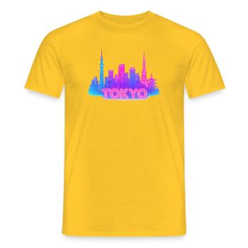 Neon Tokyo Skyline - Men's T-Shirt - yellow - Front - AI Model Male 178 dark (178cm)
