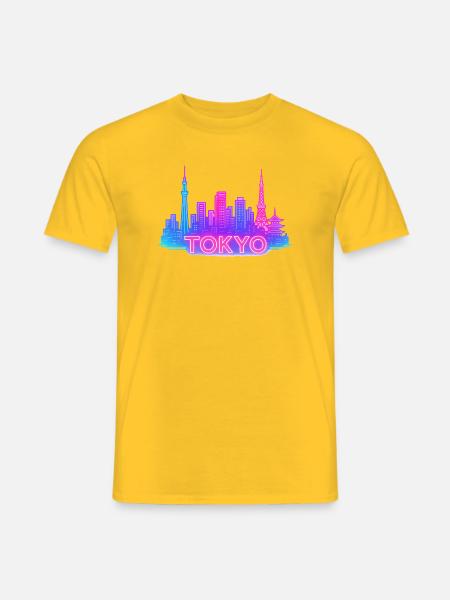 Neon Tokyo Skyline - Men's T-Shirt - yellow