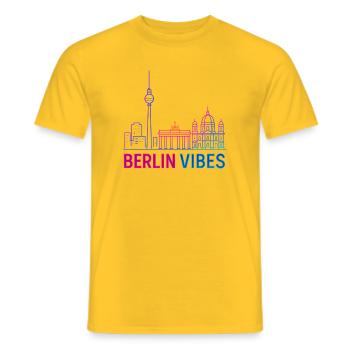 Berlin Vibes Neon Skyline Silhouette Stadt  - Männer T-Shirt - Gelb - Vorne - AI Model Male 178 dark (178cm)