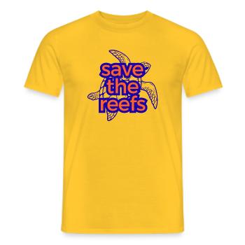 Rettet die Riffe – Sauvez les récifs - T-shirt homme - jaune - Devant - AI Model Male 178 dark (178cm)