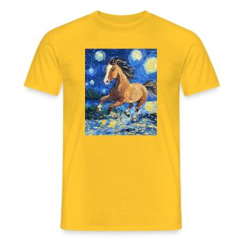 Cheval Chevaux Cavalier Style Van Gogh Nuit étoilée - T-shirt homme - jaune - Devant - AI Model Male 178 dark (178cm)