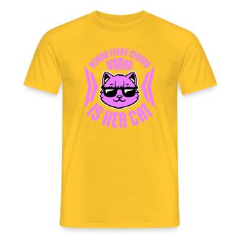 Behind Every Strong Woman Is Her Cat Spruch Katze - Men's T-Shirt - yellow - Front - AI Model Male 178 dark (178cm)
