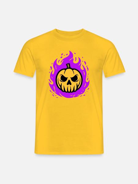 Orange pumpkin with purple flames - Men's T-Shirt - yellow