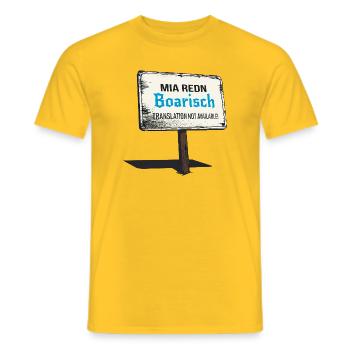 Mia Redn Bavarian dialect Humor - Men's T-Shirt - yellow - Front - AI Model Male 178 dark (178cm)