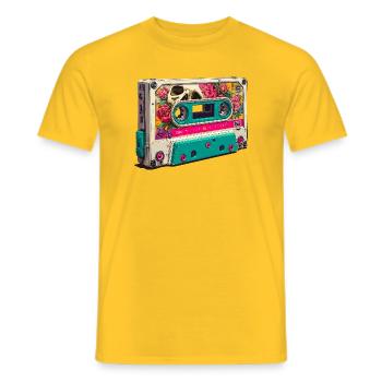 Floral Skull Cassette Retro Neon - Men's T-Shirt - yellow - Front - AI Model Male 178 dark (178cm)