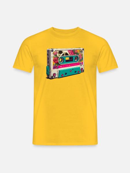 Floral Skull Cassette Retro Neon - Men's T-Shirt - yellow