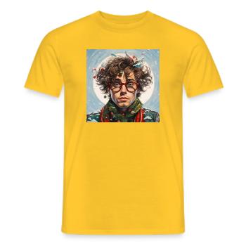 Weihnachtszauber Portrait mit roter Brille - Männer T-Shirt - Gelb - Vorne - AI Model Male 178 dark (178cm)