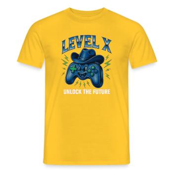 Niveau X : Débloquez l’avenir - T-shirt homme - jaune - Devant - AI Model Male 178 dark (178cm)