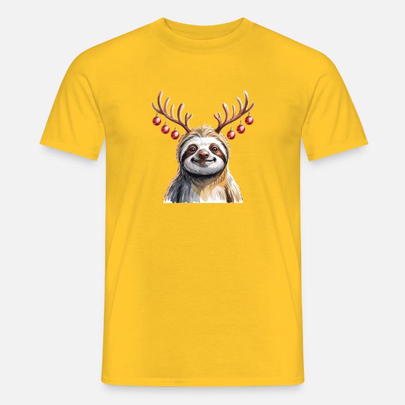 Faultier Mit Rentiergeweih Und Weihnachtskugeln - Männer T-Shirt - Gelb
