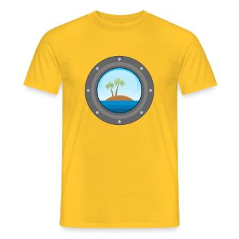 Nautic Design Porthole Palm Island Sunrise Window - Men's T-Shirt - yellow - Front - AI Model Male 178 dark (178cm)