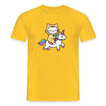 Cat on a Rainbow Unicorn - Men's T-Shirt - yellow - Front - AI Model Male 178 dark (178cm)