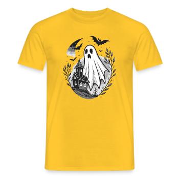 Ghost in the Night Mansion - Men's T-Shirt - yellow - Front - AI Model Male 178 dark (178cm)