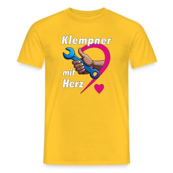 Plumber with HEART - Men's T-Shirt - yellow - Front - AI Model Male 178 dark (178cm)