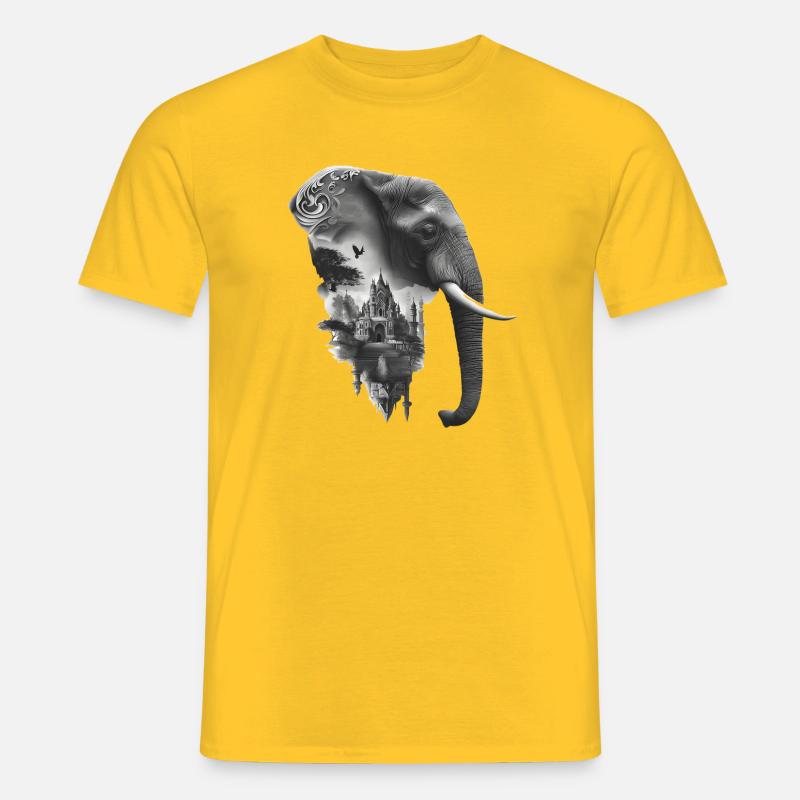 Elefant und Tempel in Collage - Männer T-Shirt - Gelb