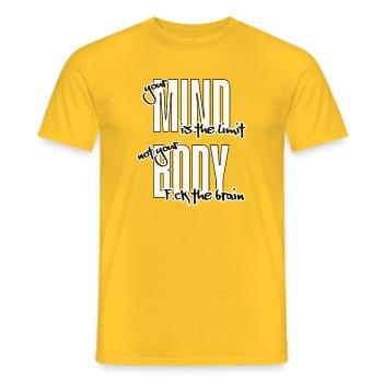 Break your Limits. F.ck the Brain - Men's T-Shirt - yellow - Front - AI Model Male 178 dark (178cm)
