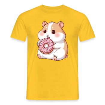 Cute Hamster and Guinea Pig Cartoon Donut - Men's T-Shirt - yellow - Front - AI Model Male 178 dark (178cm)