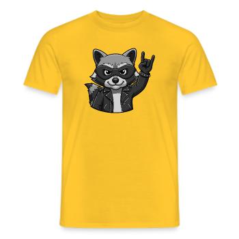 Rocker Waschbär mit Rock On Geste - Männer T-Shirt - Gelb - Vorne - AI Model Male 178 dark (178cm)