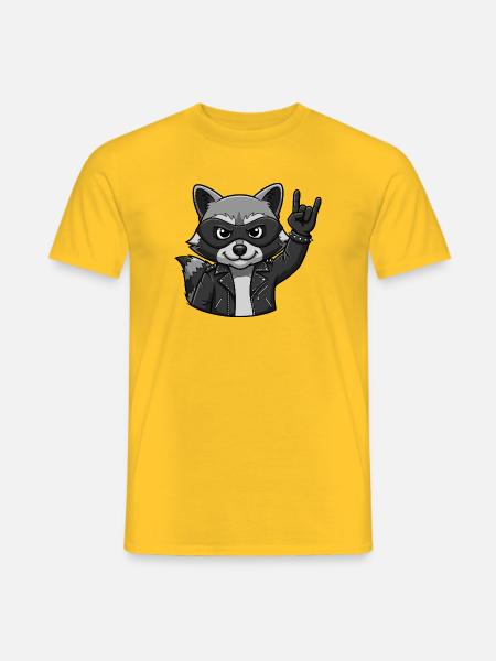 Rocker Waschbär mit Rock On Geste - Männer T-Shirt - Gelb