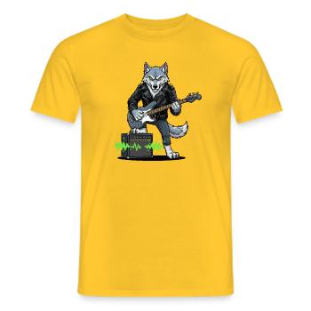 Rockerwolf mit Lederjacke - Männer T-Shirt - Gelb - Vorne - AI Model Male 178 dark (178cm)