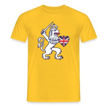Heraldic Lion With Sword And Union Jack Heart - Men's T-Shirt - yellow - Front - AI Model Male 178 dark (178cm)