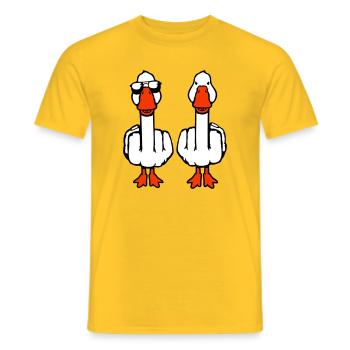 2 Goose Double Middle Finger Geese Friends Team Duo - Men's T-Shirt - yellow - Front - AI Model Male 178 dark (178cm)